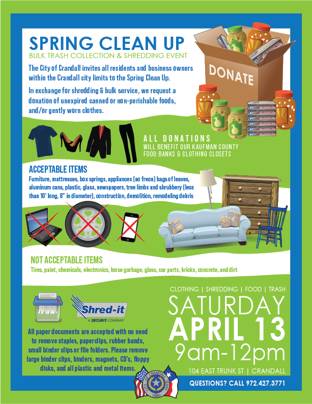 Information for Spring Clean Up | Clothing | Food | Trash | Shredding